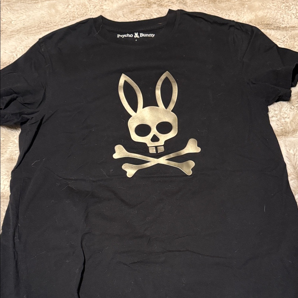 Psycho Bunny Black Tee with Gold Bunny Skull